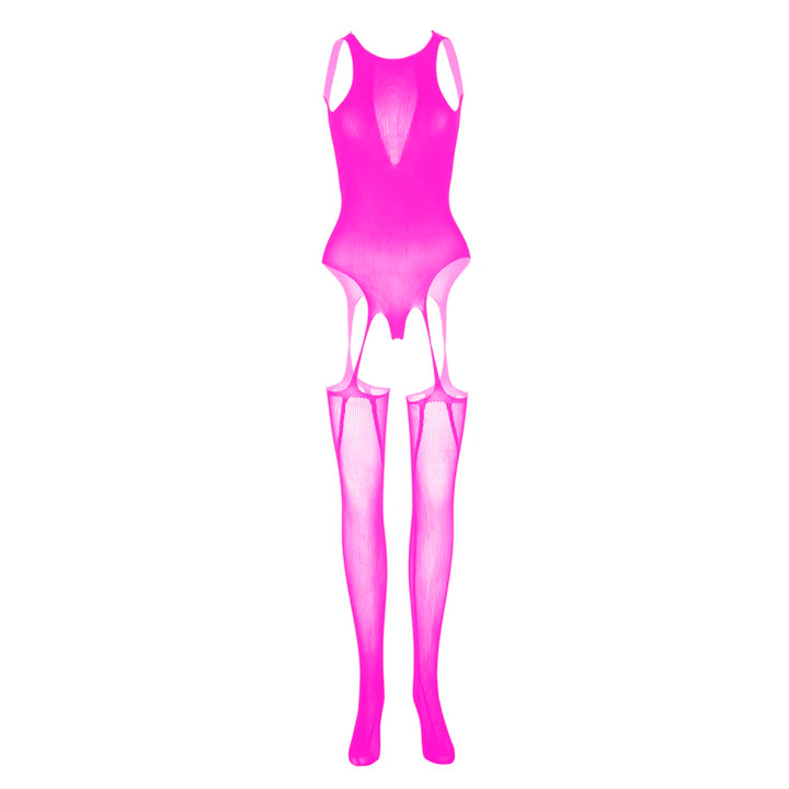 Lady's Fishnet Bodystocking Carter Belt Attached  Pantyhose Beachwear Crotch Open Sexy Erotic Lingerie Women