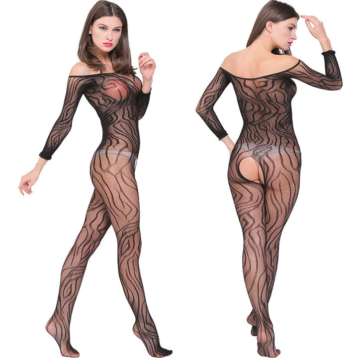 Ins Popular Worm Print Lingerie Femme Sexy Crotchless Bodysuit Underwear Women Sexy Erotic Body Stocking Lingerie W080