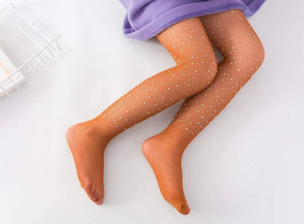 Girls Glitter Fishnet Tights Glitter Baby Leggings Mesh Carnival Stockings Sparkle Rhinestone Hollow Out Pantyhose