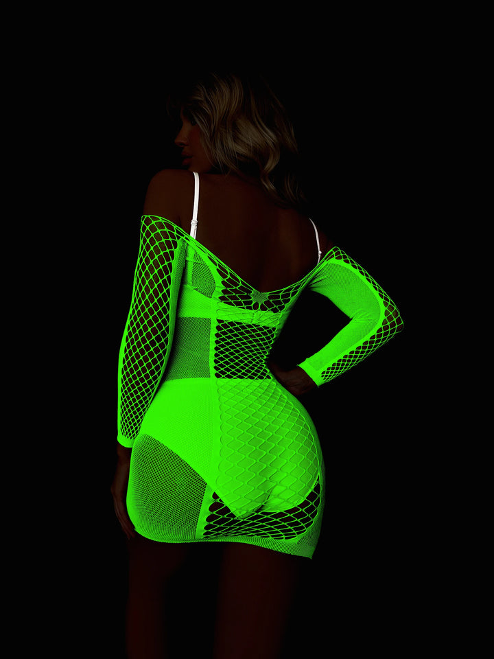 Luminous Fishnet Bodystocking Dress Sexy Nightie Lingerie for Women Halloween Glow in the Dark Bodycon  Evening Dresses