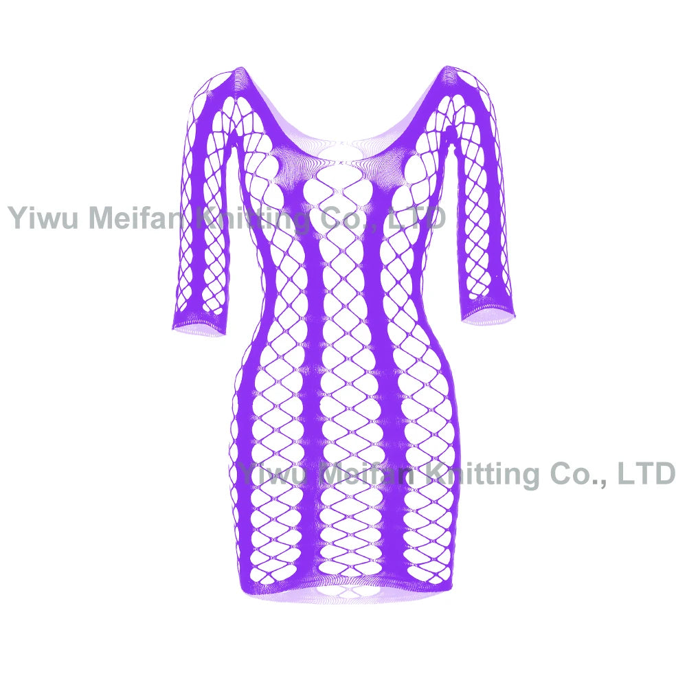 Sexy Temptation One-Piece Lingeries Fishnet Ultra-thin Jacquard Seamless Chemise Lingerie Mesh Bodystocking for Chubby Women