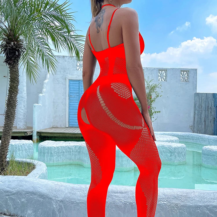 Hot Sales  Crotchless Sexy Full Body Fishnets Pantyhose Cutout Women Erotic Bodysuit Mesh  Fishnet Bodystocking