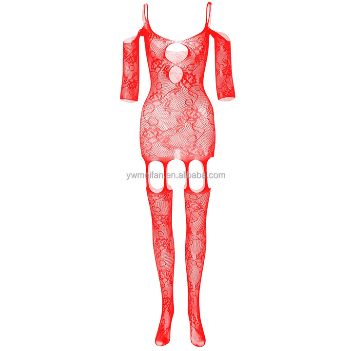 Sexy Crotchless Body Stocking Transparent Nightwear Jacquard Fishnets Bodysuit Mesh Lingerie Erotic Crotchless Underwear