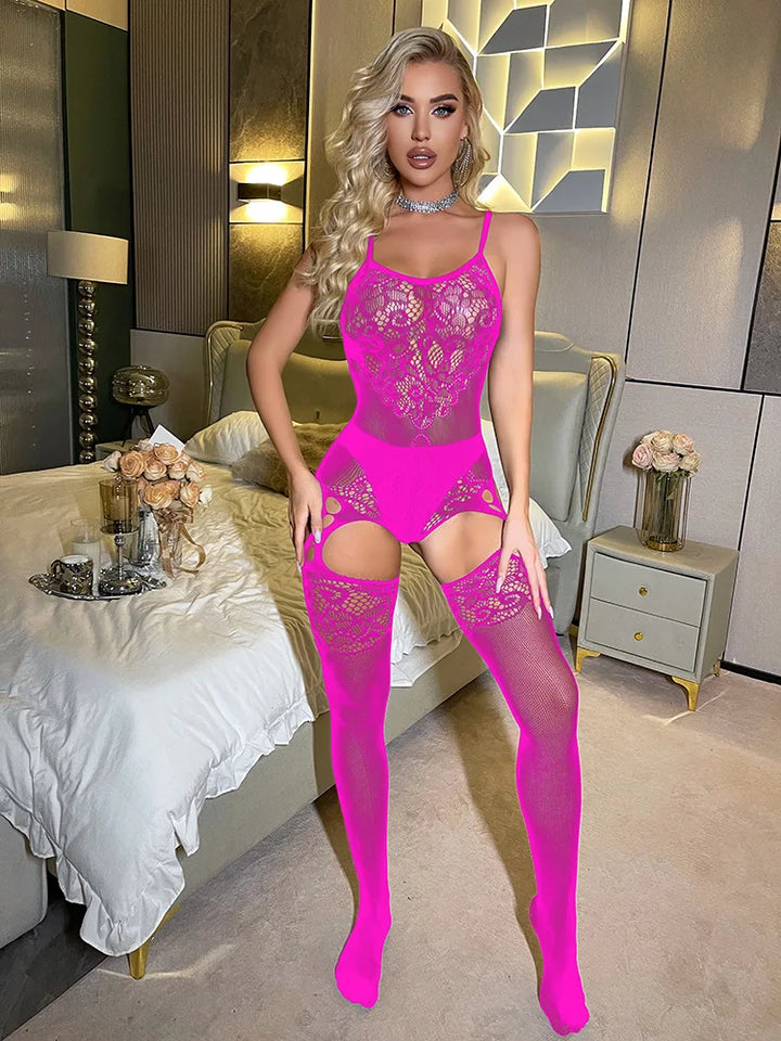 Full Body Stockings Women Sexy Black Lace Cutout Temptation Transparent Bodystocking Mesh Sheer Erotic Nylon Bodysuit