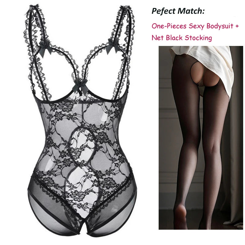 Plus Size Lingerie Sexy Bodysuit for Women Sexy One-Piece Fishnet Teddy Valentine's Day Teddy Bodysuit Lace Babydoll