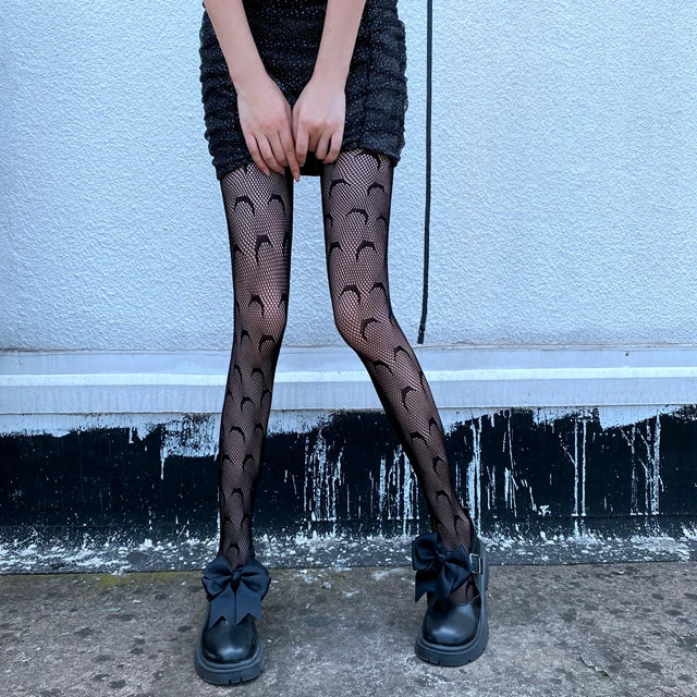 Women Sexy Sexually Single Hole Fishnet Stocking Fine Mesh Single Open Net Front and Rear Open Pantyhose Stocking