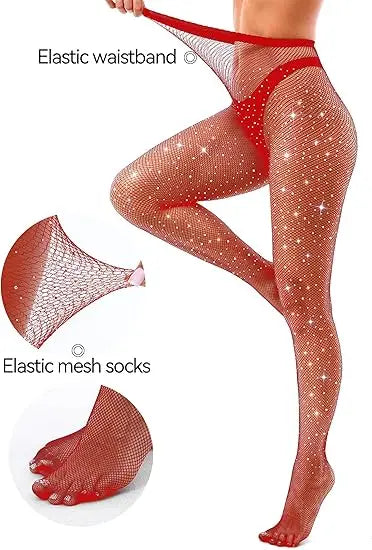 Adult Girls Stylish Party Rhinestone Stockings Women Sexy Erotic Lingerie Hosiery Dancewear Nylon Fishnet Pantyhose