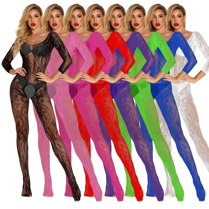Transparent Sexy Fishnet Bodysuit Women Sexy Lingerie Hollow Out Sexy Nylon Bodystocking Sensual Open Crotch Stocking