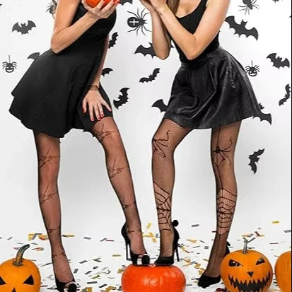 Women Net Tights Hollow Pantyhose Ladies Spiderweb Skull Leopard Mesh Fishnet High Stockings for Halloween Party Dress up
