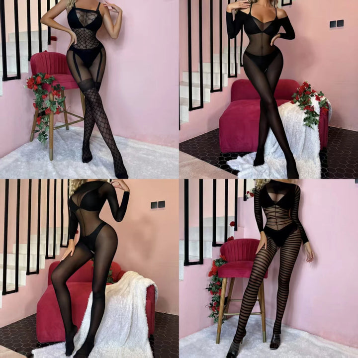 Honeymoon Women's Full Body Transparent Bodysuits  Silk Bodystocking Erotic Women Sexy  Lingerie Crotchless Stockings W345