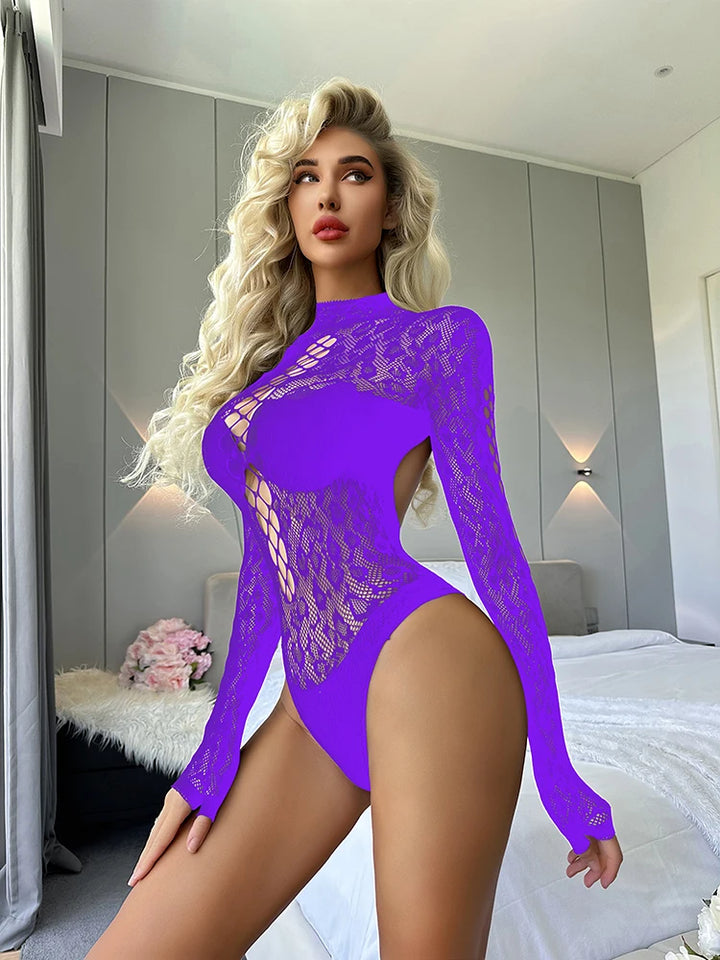 Hot Leopard Mesh Bodysuit for Women's Clothing Full Body Stocking Lingerie Femme Sexy Crotchless Bodystocking Lenceria