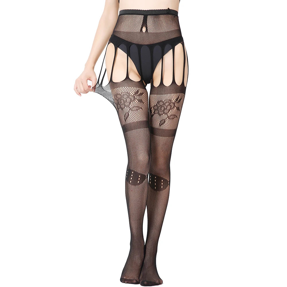 Thigh-high Pantyhose Sexy Lace Transparent Belt Suspender Fishnet Women Lingerie Stockings