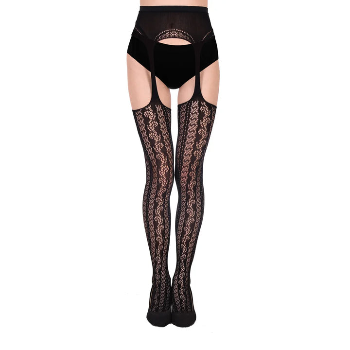 2025 Suspender Pantyhose Nylon Stockings Fishnet Lace Thigh High Garter Belt Stockings Women's Exotic Lingerie Woman