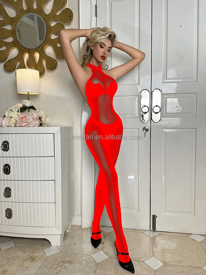 Crotchless Body Stocking Pantyhose Women's Sexy Lingerie Sexy Black Lace  Bodystocking Silky Sheer Erotic Bodysuit