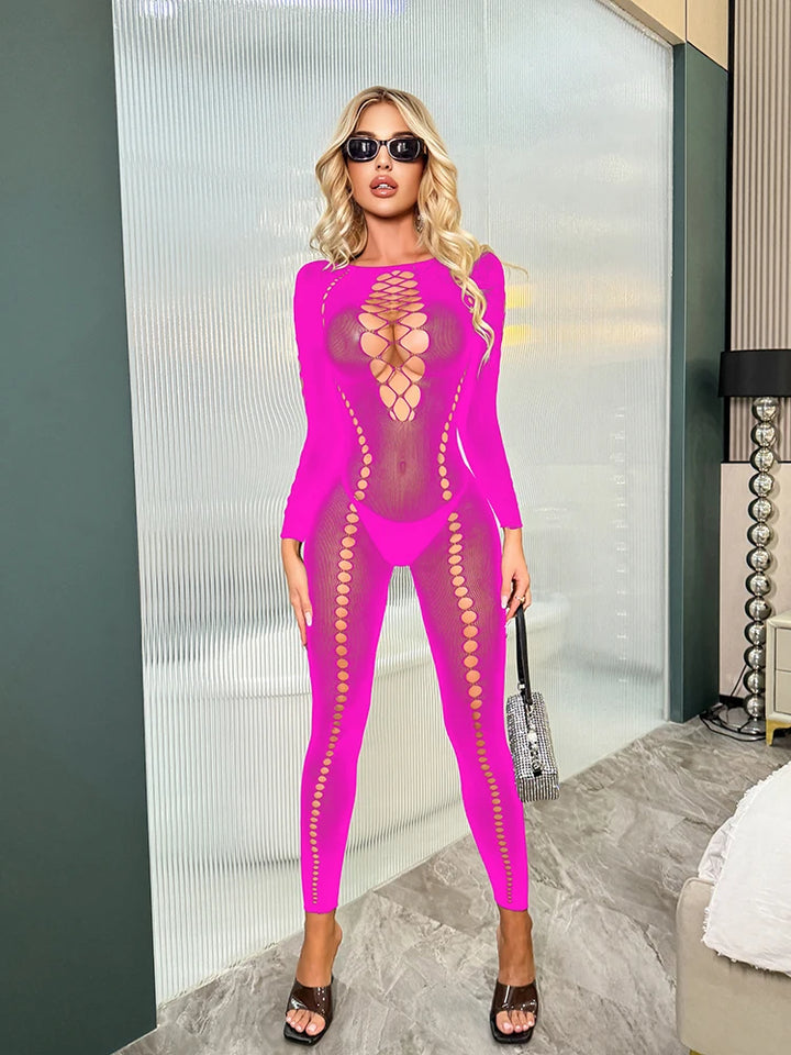 2025 Full Body Stockings Sexy Fishnets Bodysuit Transparent Nighty Cutout Mesh Sheer Pantyhose Tights Women Bodystocking