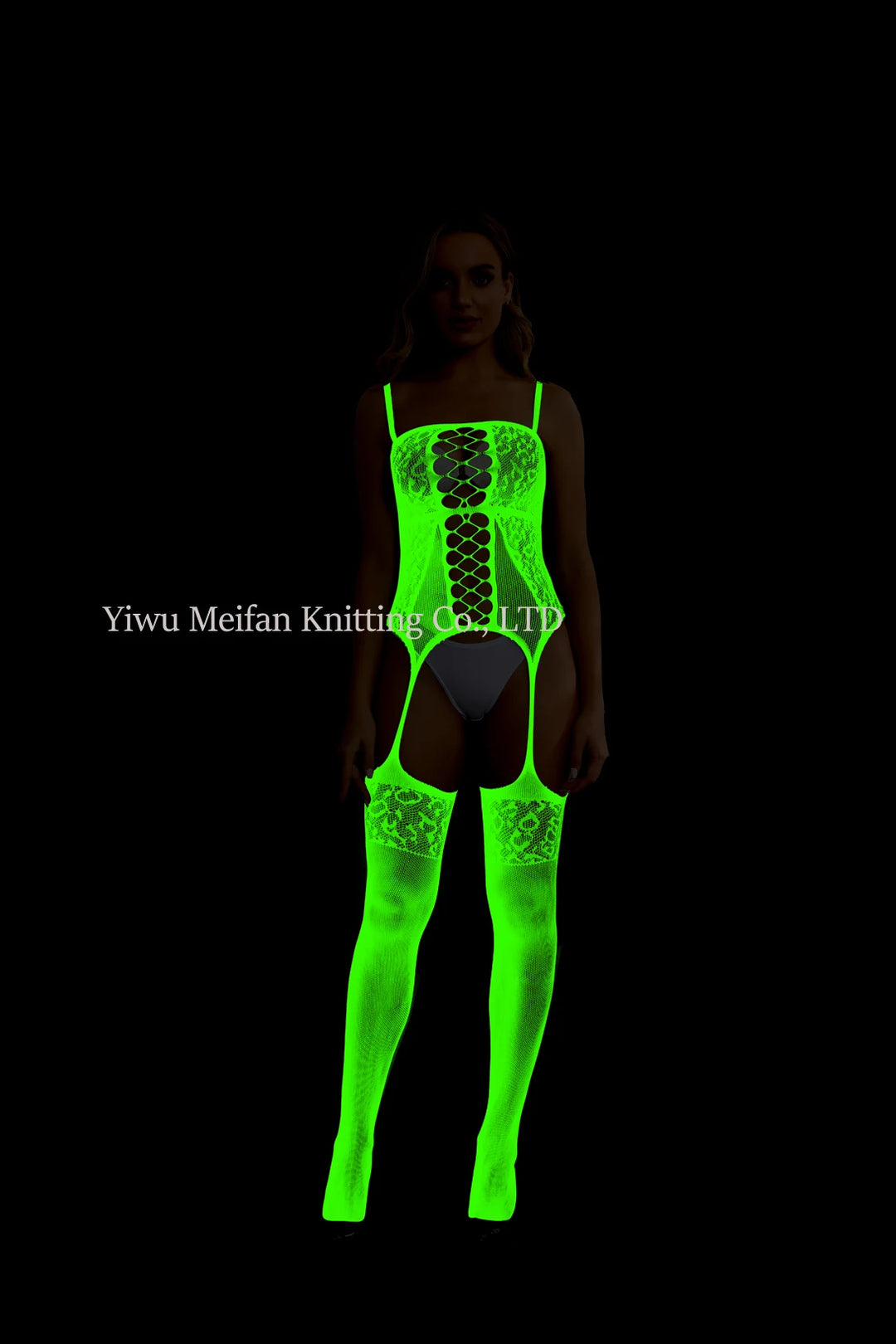 Sexy Nightwear Dress Glow in the Dark Fishnet Stockings Hollow Luminous Glowing High Waist White Fishnet Glowing Party