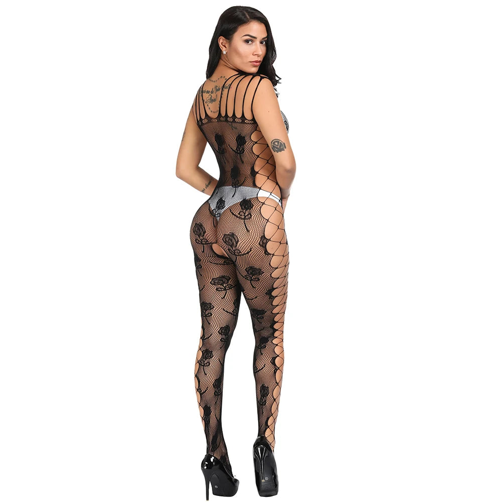 Sexy Halter Straps Bodystocking for Chubby Women Plus Size Body Stockings Hot Floral Stockings Full Body Mature Sheer