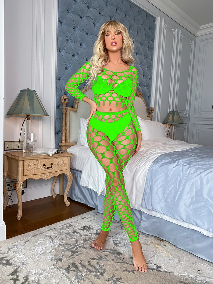 Plus Size Cutout 2PCS Sets Pantyhose Tights Big Mesh Net Lingerie Stockings Sexy Fishnets Bodystocking for Women