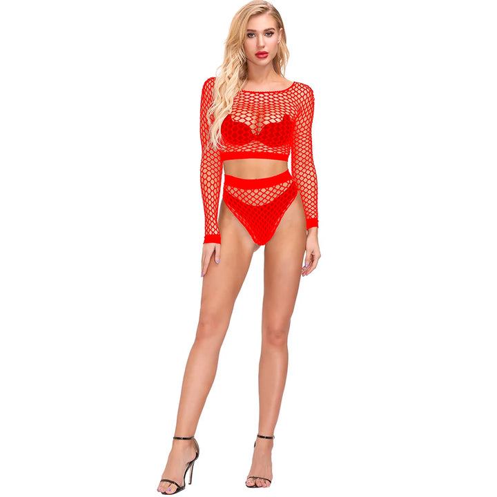 Wholesale Nylon Fishnet Body Dolls Adult Sexy Lingerie for Women Exotic Underwear Hollow Out Body Stocking 2pcs Set