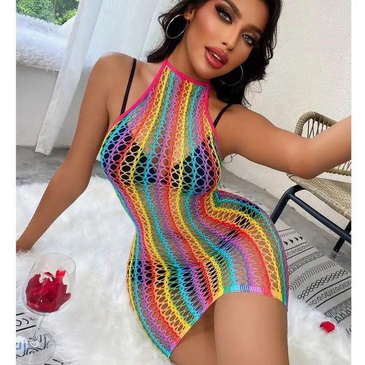 Lingerie Manufacturer  Rainbow Fishnet Women's Underwear Wholesale Bodysuits Exotic Costumes Bodystocking Transparent