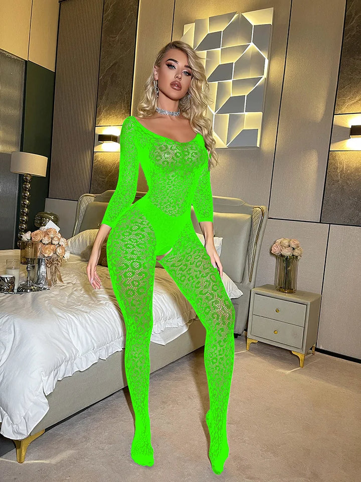Multi-Styles Hot Leopard Full Body Stocking Nylon Fishnet Bodysuit Women Sexy Crotchless Erotic Lingerie Stockings