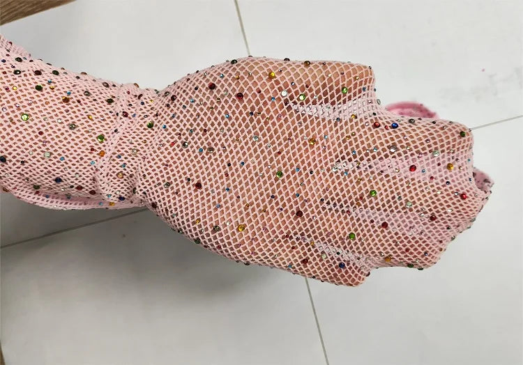 2024 Hot Sales Women's Rhinestone Glitter Stockings Sexy Nylon Fishnets Tights Candy Color Diamond Pantyhose Seamless
