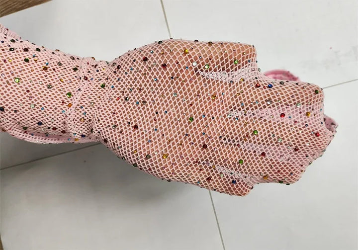 2024 Hot Sales Women's Rhinestone Glitter Stockings Sexy Nylon Fishnets Tights Candy Color Diamond Pantyhose Seamless