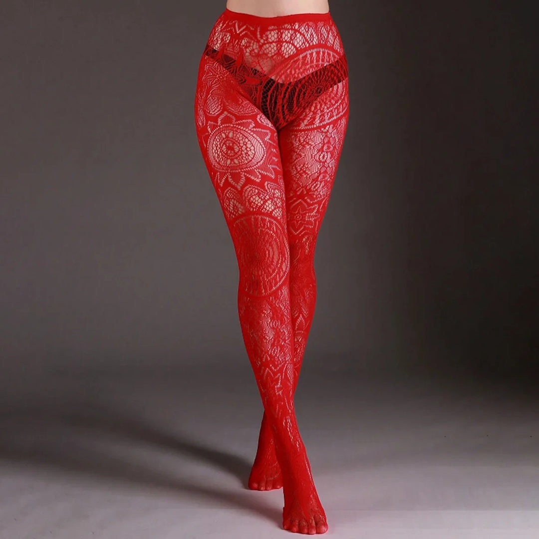 Women's Thin Jacquard Stockings Hollow Abstract Pattern Fishnet Pantyhose Tights Plus Size Transparent Knitted Hosiery