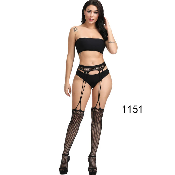 2025 Suspender Pantyhose Nylon Stockings Fishnet Lace Thigh High Garter Belt Stockings Women's Exotic Lingerie Woman