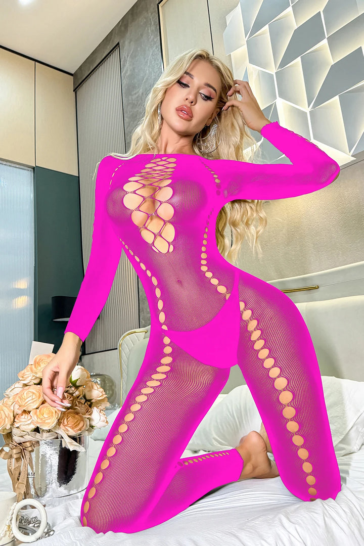 Sexy Mesh Jumpsuits Women Hipster Party Hollow Out Cleavage Full Sleeve Skinny Overalls Female Autumn Midnight Clubwear  K038