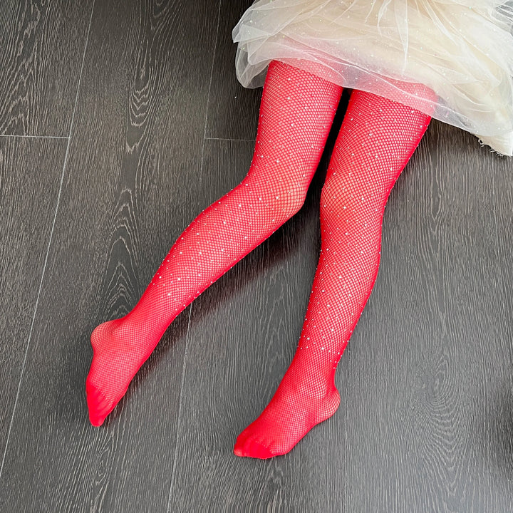 Small Weft Children's Rhinestone Fishnet Stockings White Diamond Shiny Litter Girls Pantyhose Tights Candy Color Socks