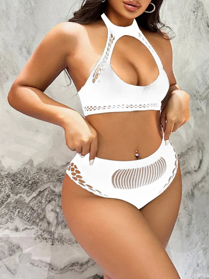 Retro Sexy Babydoll for Women Sexy Erotic Lingerie Two Piece Set Thongs Fishnet Underwear Bodysuit Lenceria Para Mujer