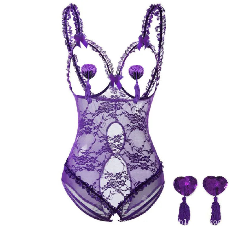 Plus Size Lingerie Sexy Bodysuit for Women Sexy One-Piece Fishnet Teddy Valentine's Day Teddy Bodysuit Lace Babydoll