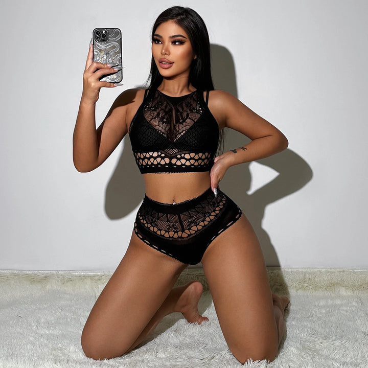 2024Vintage Sexy Baby Dolls Teddy Dress Women Sexy Mesh Erotic Lingerie 2pc Set Nightclub Sexy Floral Opaque Bodysuit