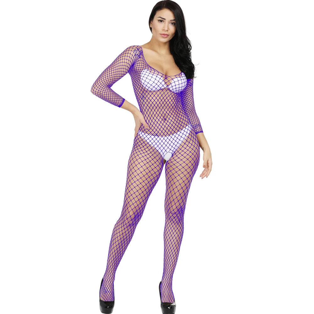 Valentine's Day Sexy Mesh Lingerie Bodysuit Women's Sexy Crotchless Body Stocking Fishnets Perspective Bodystocking