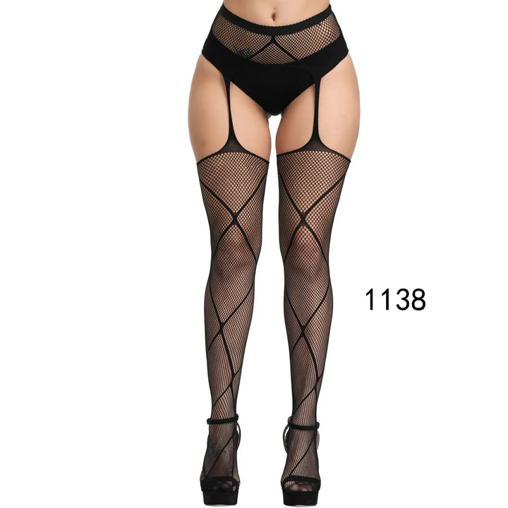 2025 Suspender Pantyhose Nylon Stockings Fishnet Lace Thigh High Garter Belt Stockings Women's Exotic Lingerie Woman