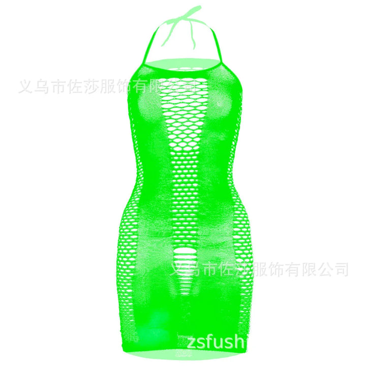 2024 New off Shoulder Red Hollow Out Strap Nylon Women Fishnet Dress Lingerie Bodystocking Plus Size for Women W319