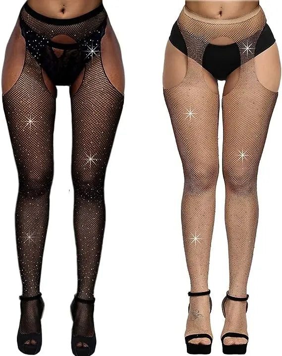 2025 Ins Stocking Open-crotch Sparkle Pantyhose Party Girls Tights Fishnet Stockings Sheer Babydoll Rhinestone Seamless