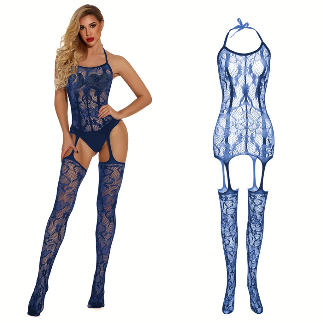 2024 Femme Lingerie One Piece Black Cutout Jacquard Stockings Full Body Erotic Lingerie Crotchless Bodysuit Nylon Sexy