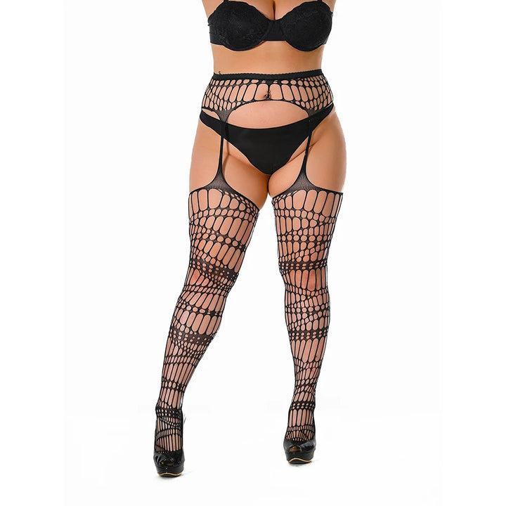 2025 Plus Size XXL Sexy Lingerie Crotchless Tights Garter Belt Suspender Pantyhose Fishnet Seamless Lenceria Body Stockings