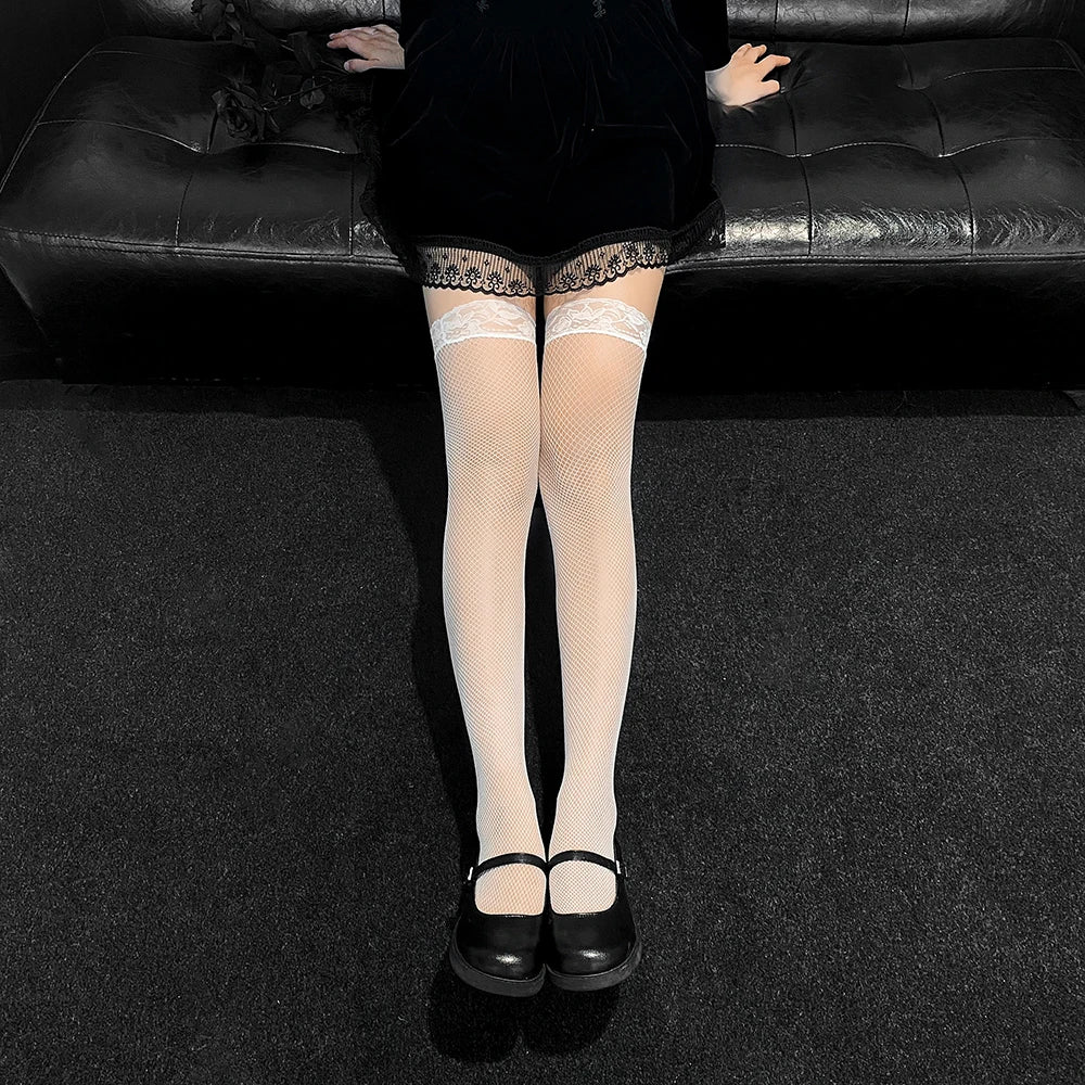 Sexy Sheers Exotic Hosiery Thigh Stockings Lace Top Suspender Set Tempting Mesh Knee Socks Nylon Stay up Pantyhose With Silicone