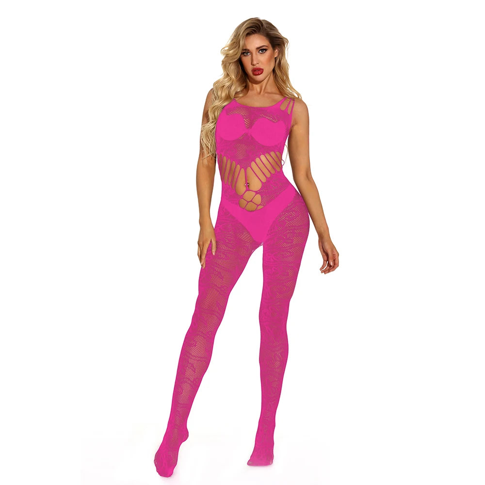 TikTok Fashion Fishnets Bodystocking for Women's Wholesale Nylon Stockings Full Body Sexy Crotchless Erotic Lingerie