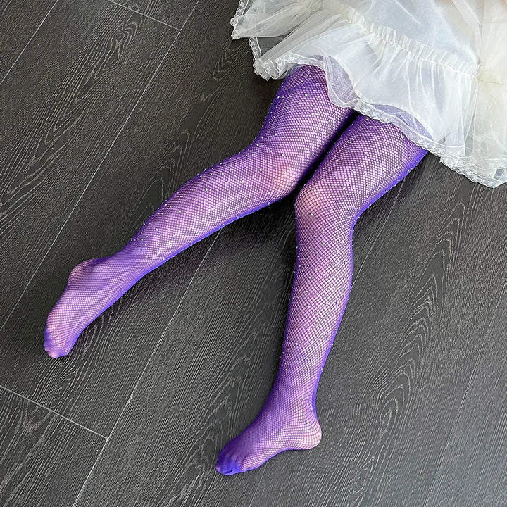 Children Rhinestone Fishnets Pantyhose White Diamond Sparkle Stockings Baby Costumes Cotton Crotch Fishnets Socks