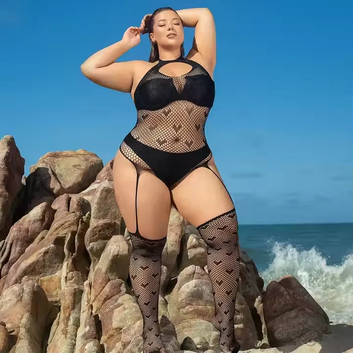 Popular 2024 Femme Lingerie Women's Plus Size Underwear Mesh Sheer Jumpsuit Full Bodystocking Nylon Sexy Costumes