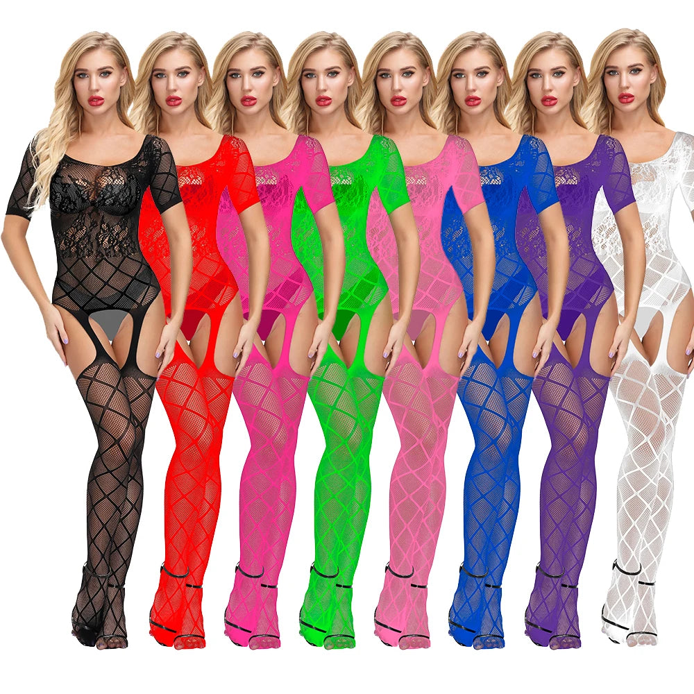 Medias Sexy Black Lace Cutout Garters Belt Transparent Bodystocking Adult Women Hosiery Stockings Lingerie Femme Sexy