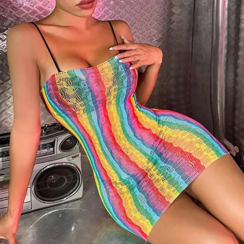Lingerie Manufacturer  Rainbow Fishnet Women's Underwear Wholesale Bodysuits Exotic Costumes Bodystocking Transparent