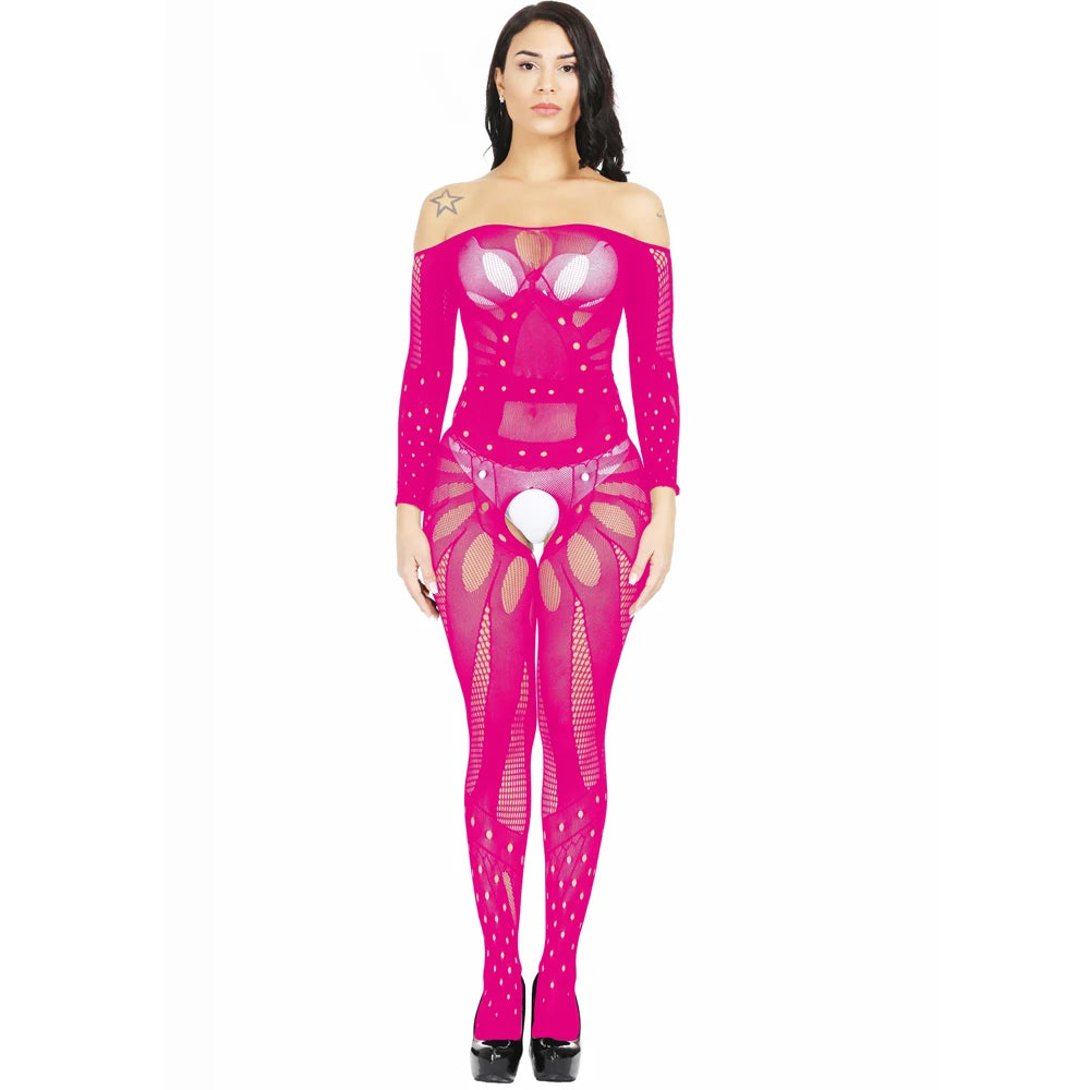 Retro Design Mesh Lingerie Femme Sexy Crotchless Body Stocking Adult Chemise Bodysuit Fishnet Stockings Full Body