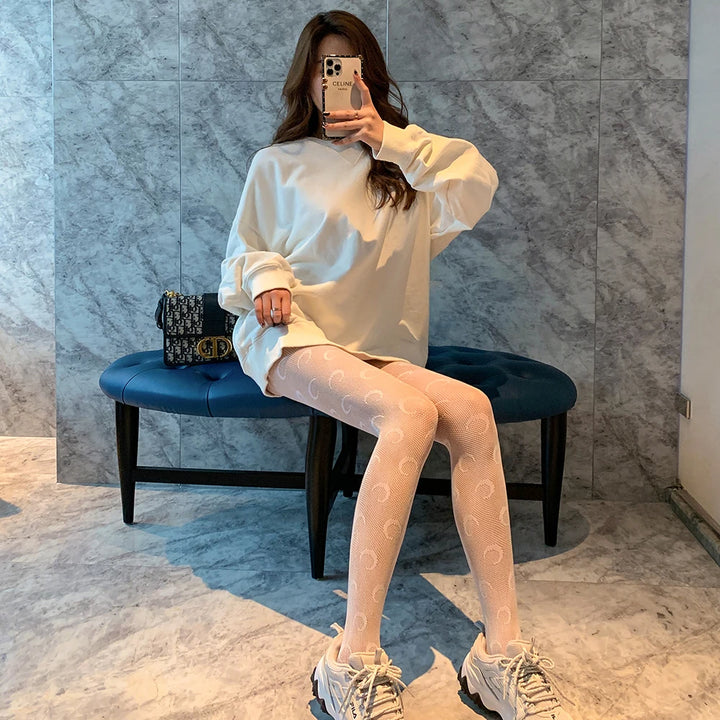 Medias De Rejilla Women's Club Party Pants Rainbow Color Mesh See Through Hollow Out Hole Leggings Pants Trousers Lady