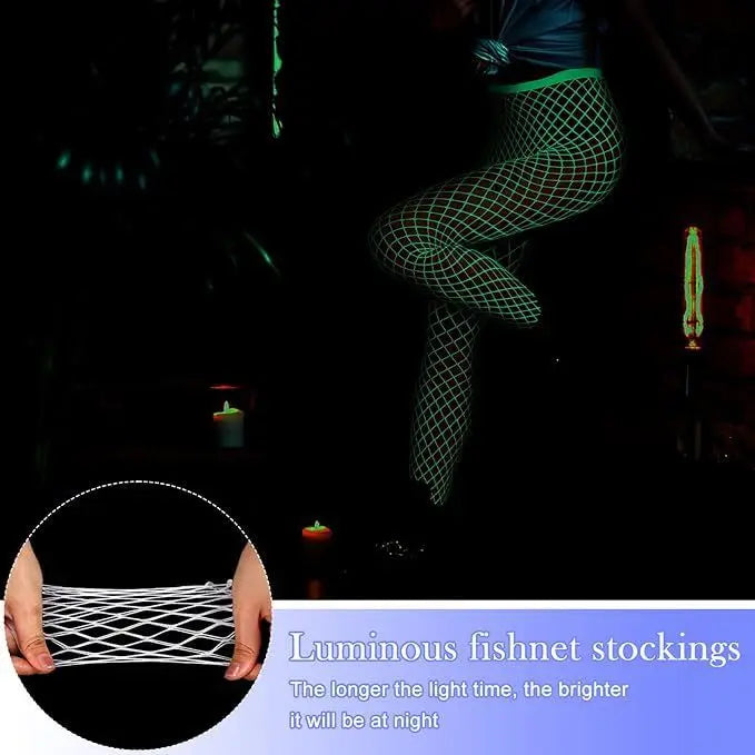 Luminous Glow in the Dark Fishnet Stockings High Waist Mesh Sheer Pantyhose Dancewear Lingerie Party Performance Socks