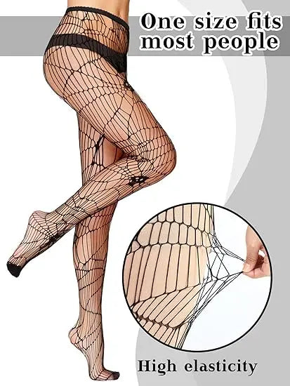 Women Net Tights Hollow Pantyhose Ladies Spiderweb Skull Leopard Mesh Fishnet High Stockings for Halloween Party Dress up